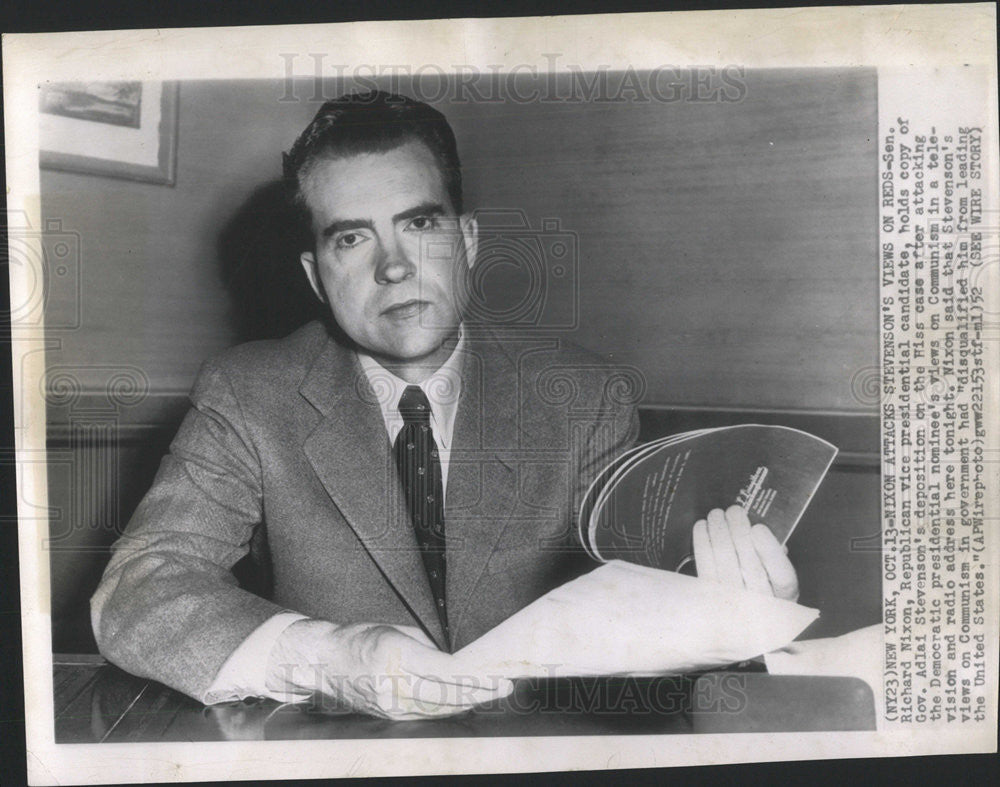 1952 Press Photo Sen Richard Nixon Vice Presidential Candidate - Historic Images