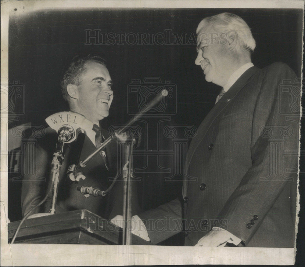 1952 Press Photo U S Senator John W Bricker Richard M Nixon Memorial Hall - Historic Images