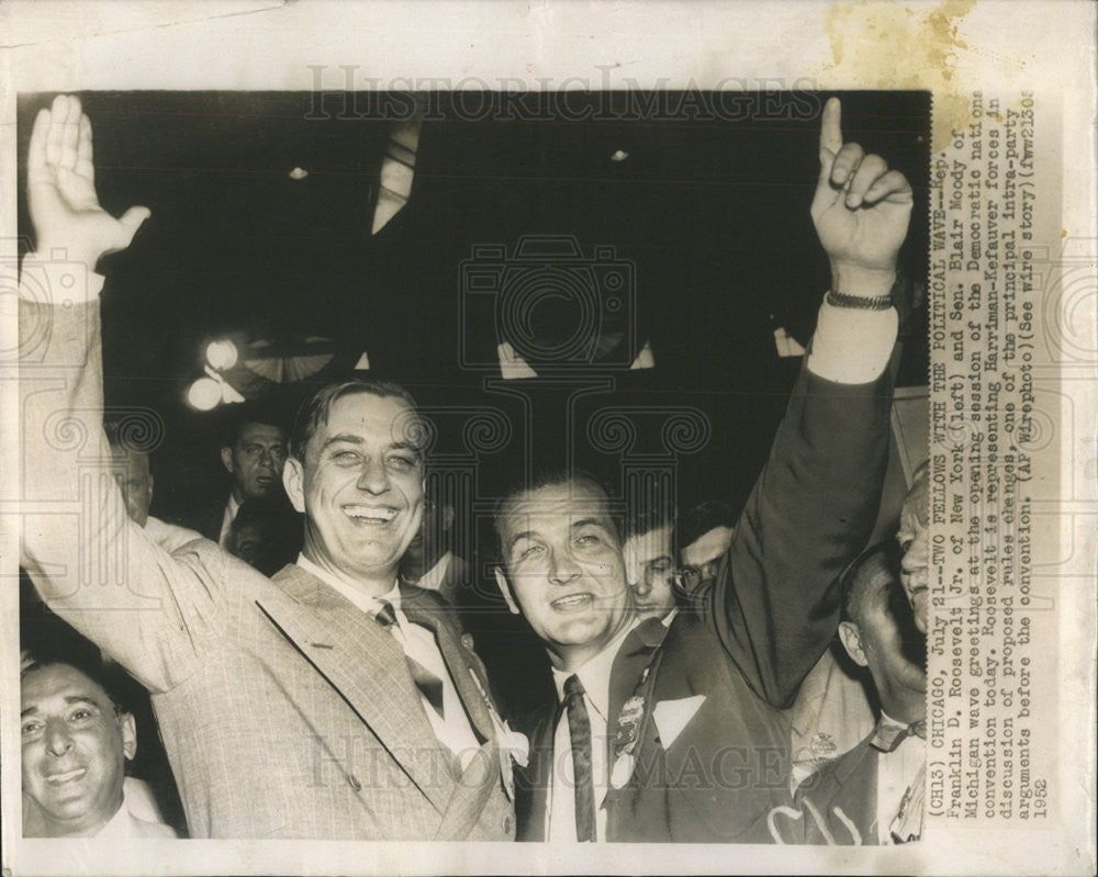 1952 Press Photo Representative Roosevelt Jr Senator Moody Democratic Convention - Historic Images