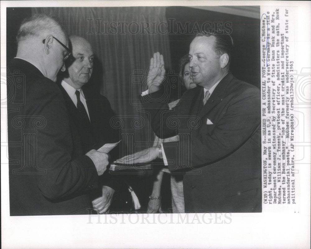 1963 Press Photo McGhee Sworn In US Ambassador To Germany In State Ceremony - Historic Images