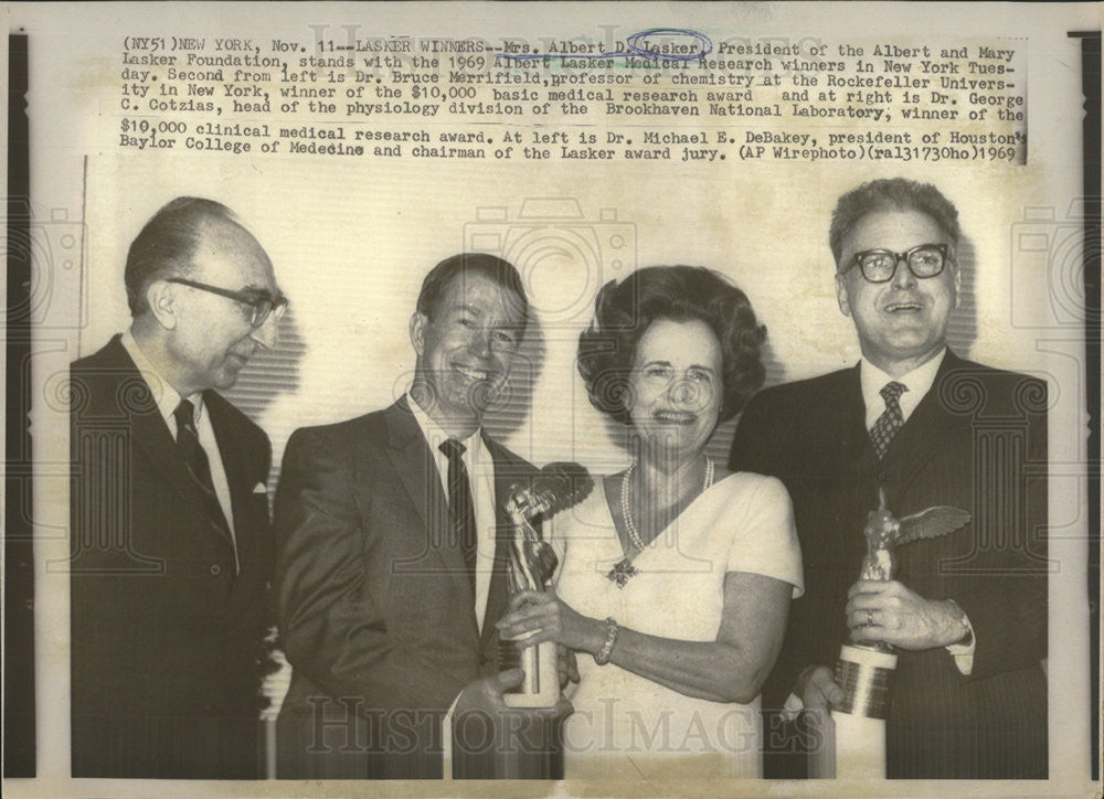 1969 Press Photo Mrs Albert D Lasker President Lasker Foundation - Historic Images