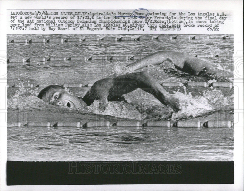 1964 Press Photo Murray Rose,setting a new world record  in1500meter Freestyle - Historic Images