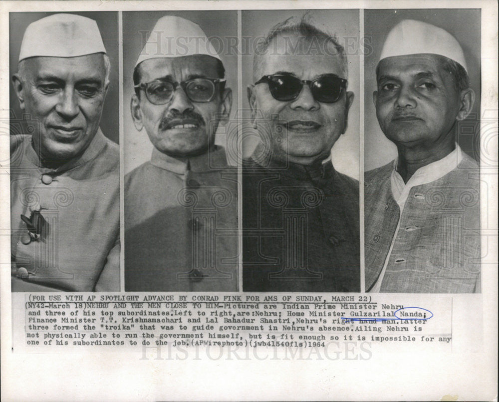 1964 Press Photo Gulzarilal Nanda Indian Politician Economist - Historic Images