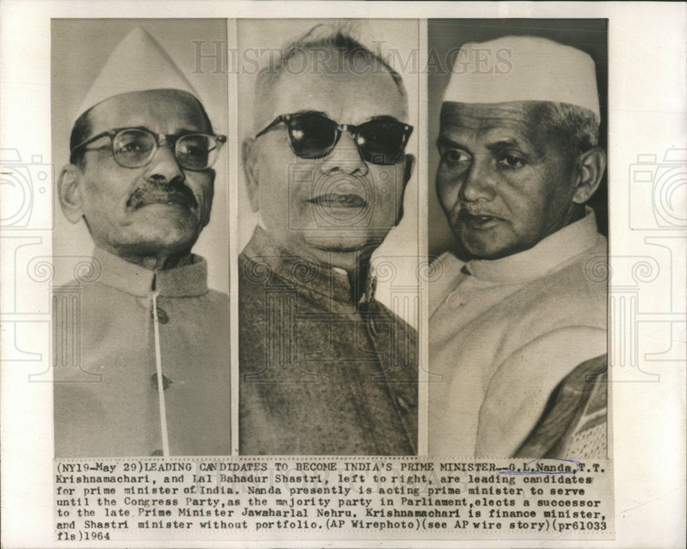 1966 Press Photo G.L. NANDA T.T.KRISHNAMACHARI LALBAHADUR CANDIDATES  INDIA - Historic Images