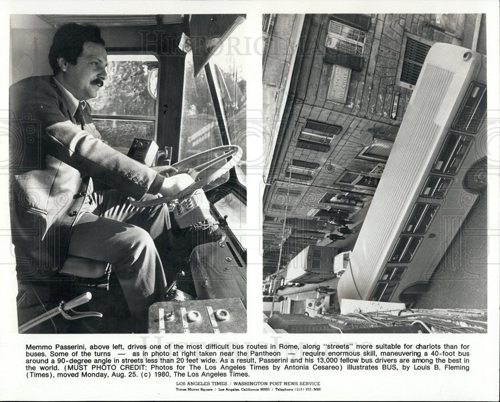 1980 Press Photo Memmo Passerini drives bus route in Rome - Historic Images