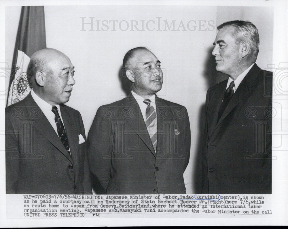 1956 Press Photo japanese Minister Tadao Kuraishi,Herbert Hoover,Amb M. Tani - Historic Images