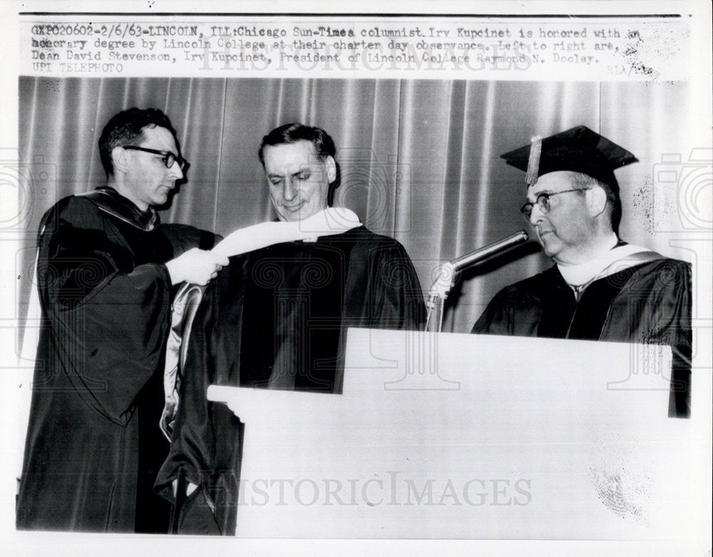 1963 Press Photo Dean D. Stevenson Lincoln College,Irv Kupcinet,R.N.Dooley - Historic Images