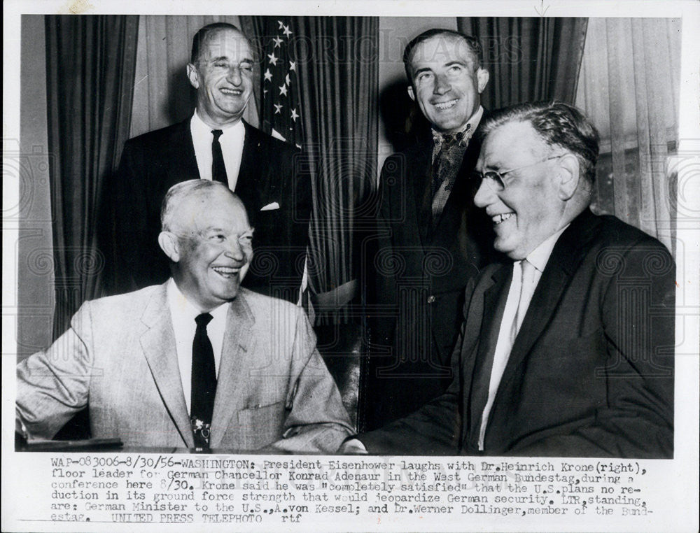 1956 Press Photo President Eisenhower, Dr Heinrich Krone, Kessel, and Dollinger - Historic Images