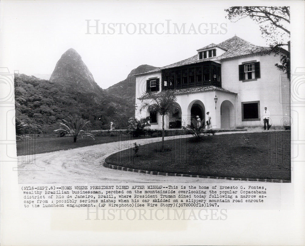 1947 Press Photo Home of Ernesto G. Fontes,Brazilian businessman - Historic Images