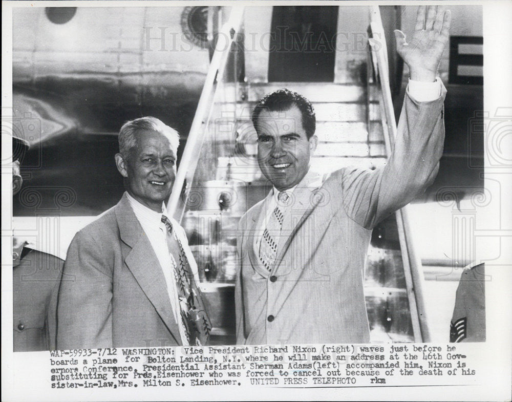 1954 Press Photo VP Richard Nixon and Asst Sherman Adams - Historic Images