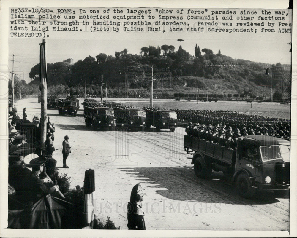 1948 Press Photo Ital Police Show Force in Rome Parade Reviewed by Pres Einaudi - Historic Images