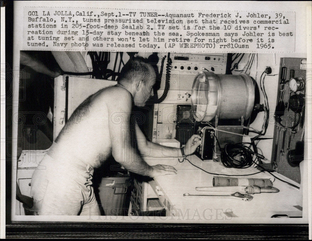 1965 Press Photo Aquanaut Frederick Johler in Sealab-2 - Historic Images