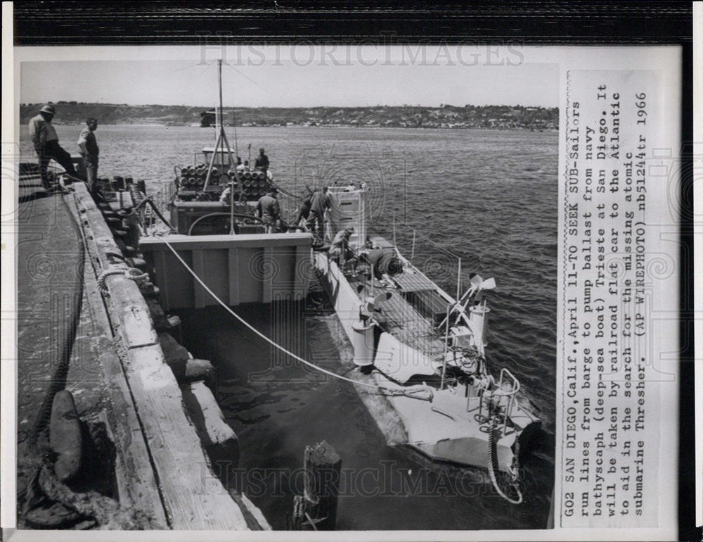 1966 Press Photo Navy Bathyseaph Trieste at Dan Diego - Historic Images