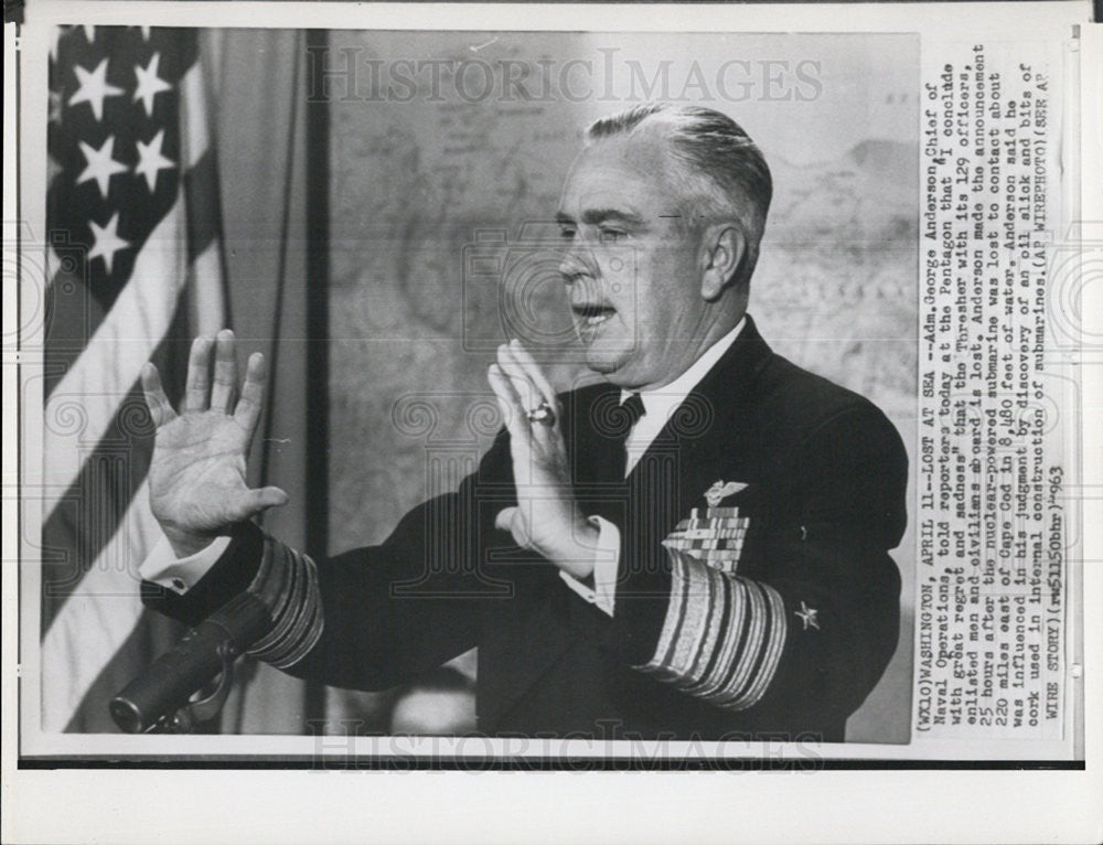 1963 Press Photo Adm. George Anderson Chief of Naval Operations - Historic Images