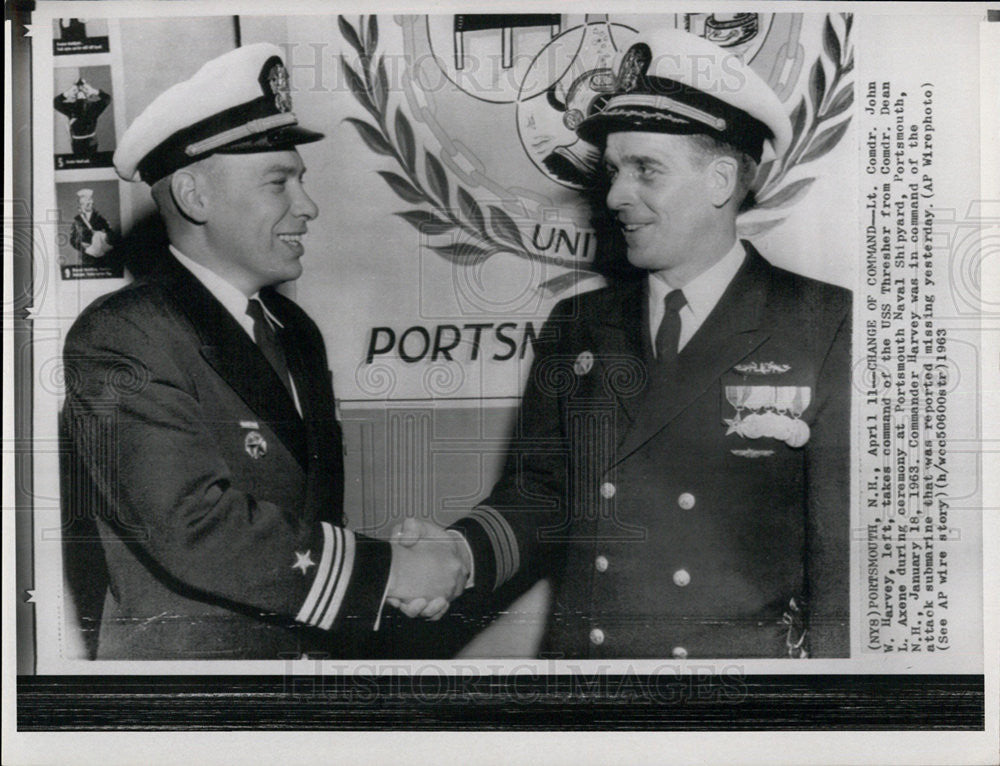 1963 Press Photo Lt Cmdr John W HArvey takes command of USS Thresher - Historic Images