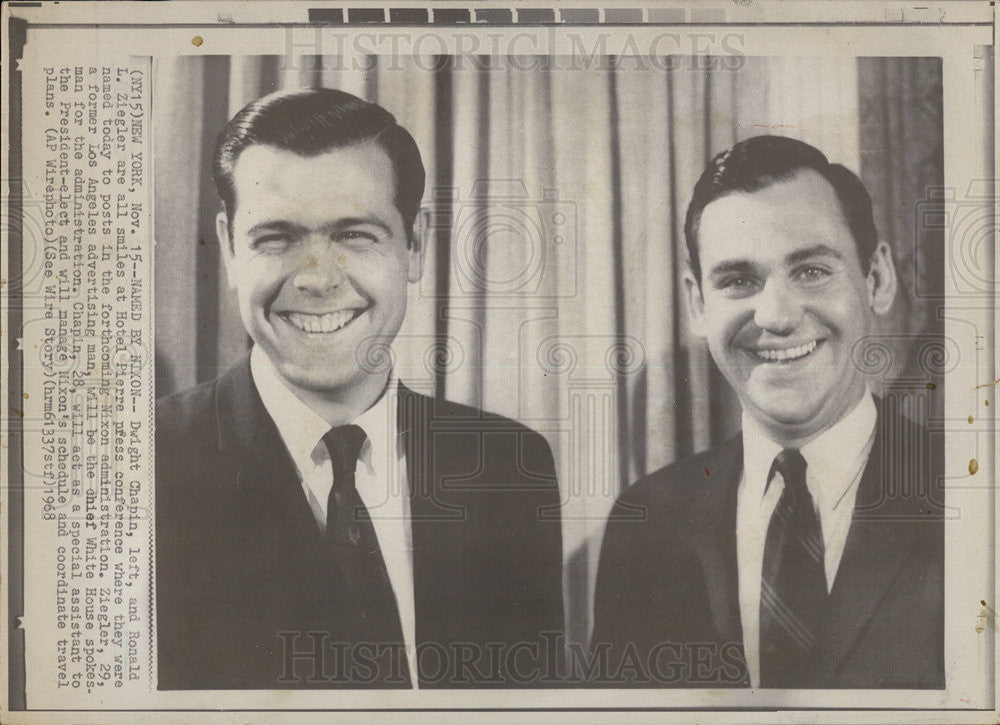 1968 Press Photo Dwight Chanin and Ronald L Zirgler at Hotel Pierre conference - Historic Images