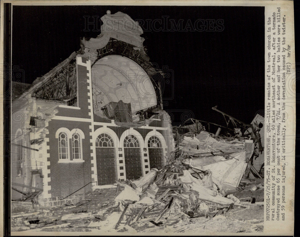 1975 Press Photo Remains of St Bonaventure Church after Tornado, Canada - Historic Images