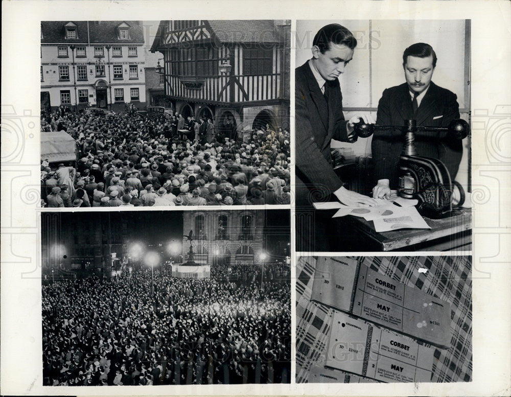 1955 Press Photo England General Election Crowds Awaiting Results Ballot Counts - Historic Images