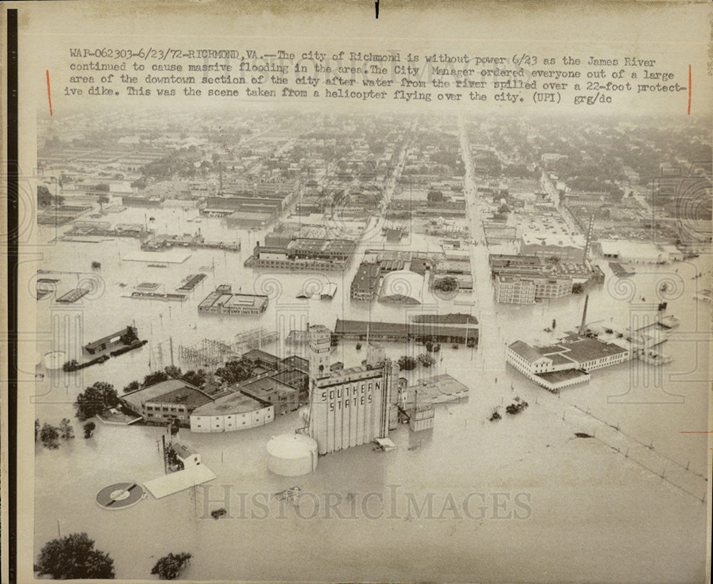 1972 Press Photo Richmond Virginia James River Flood - Historic Images