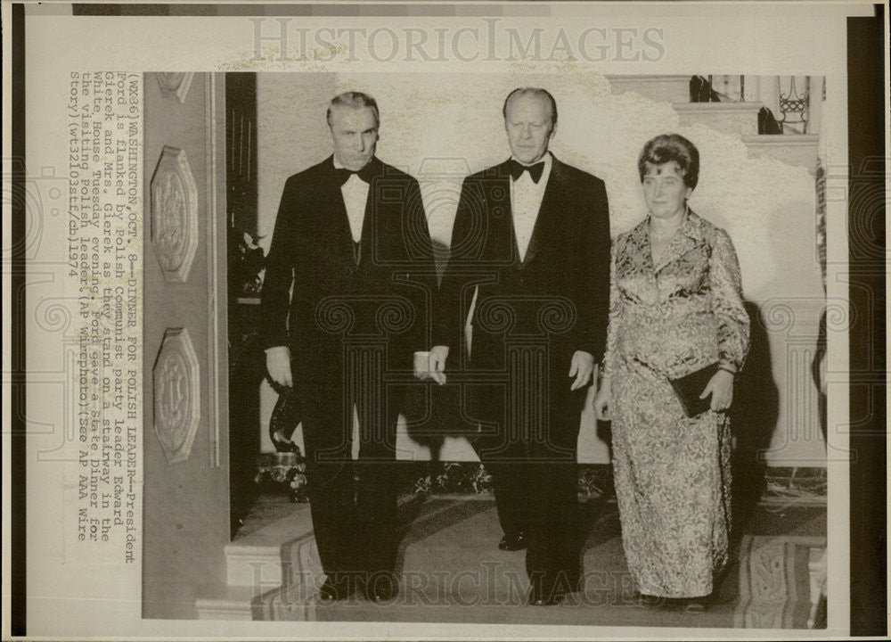 1974 Press Photo President Ford with Edward and Mrs Gierek of Poland - Historic Images