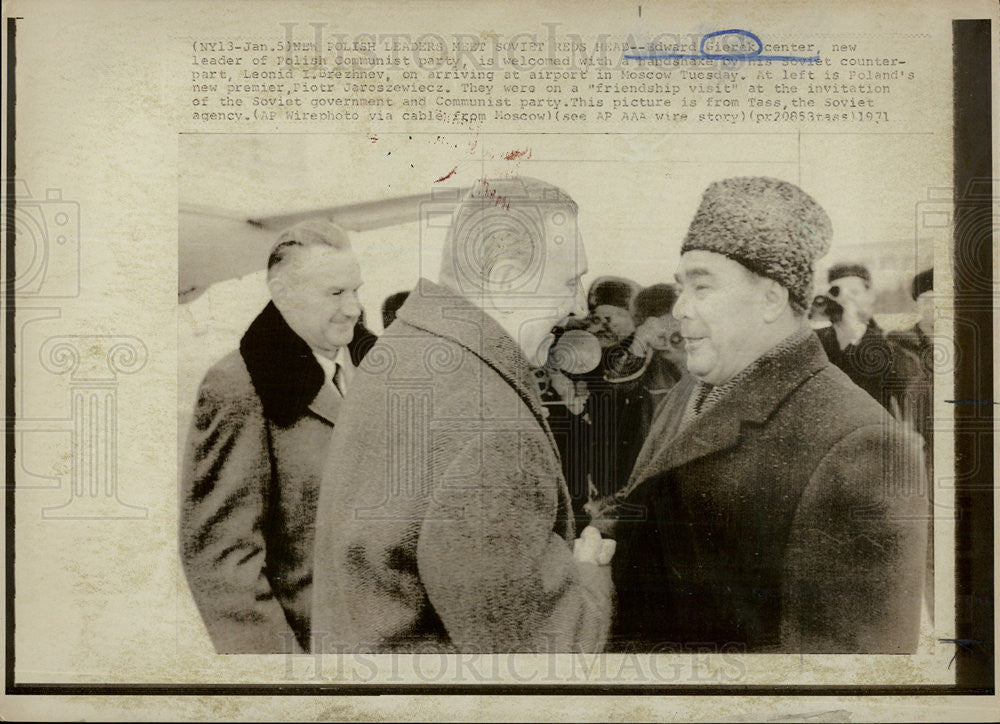 1971 Press Photo Polish Edward Gierek and Soviet Leonid Brezhnev - Historic Images