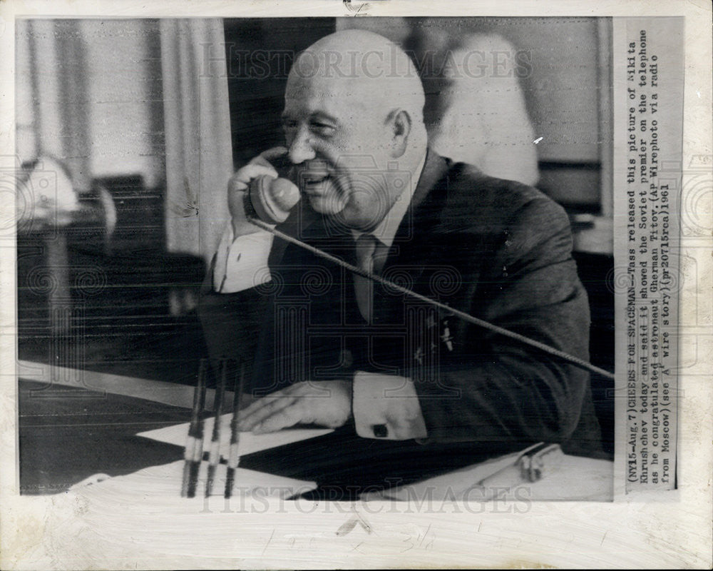 1961 Press Photo Soviet Premier Nikita Khrushchev Phones Astronaut Gherman Titov - Historic Images