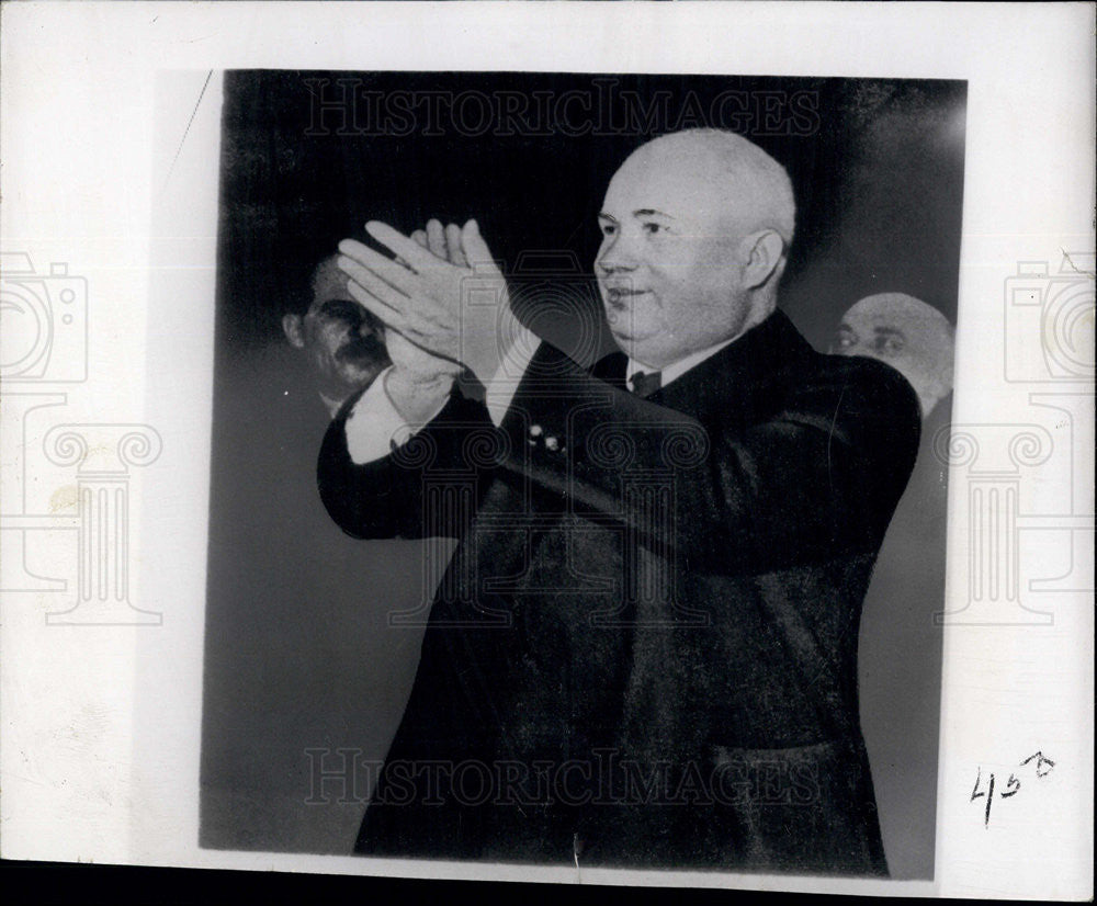 1954 Press Photo Soviet Prime Minister Nikita Khrushchev Applauding - Historic Images