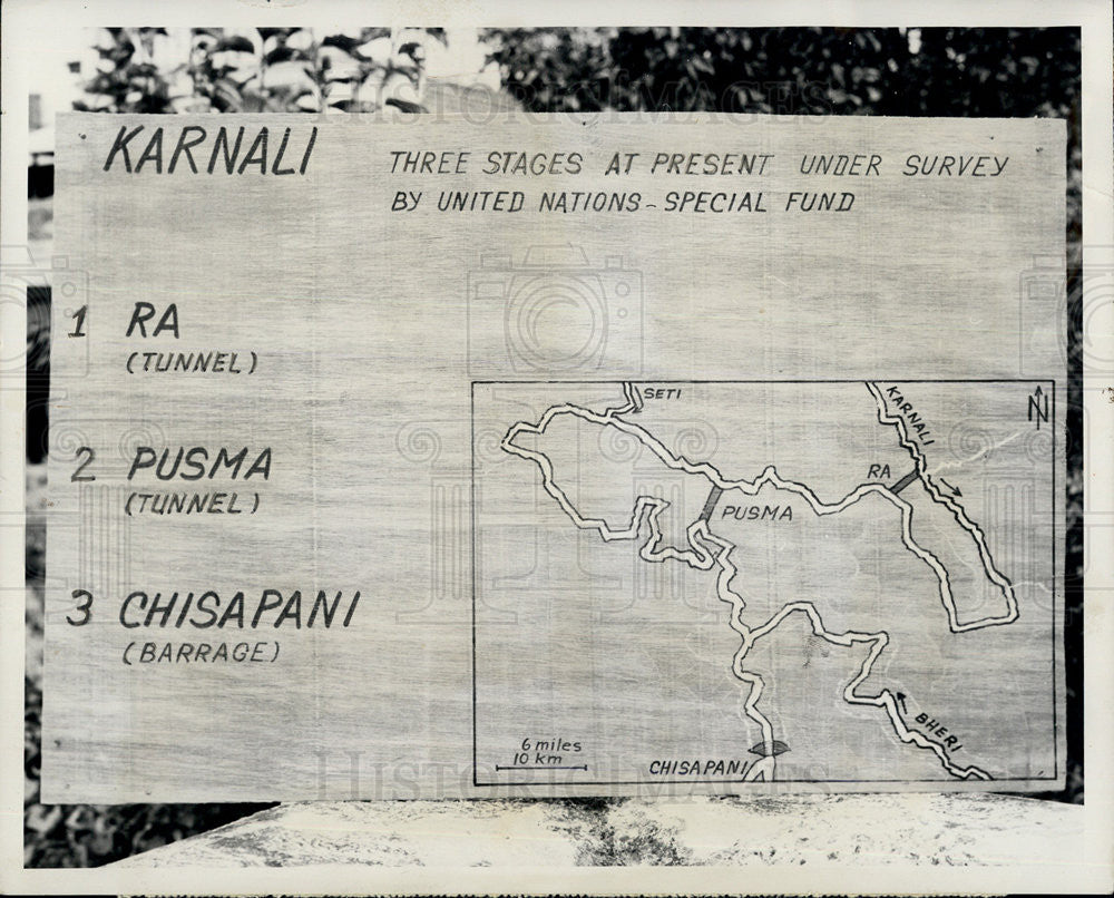1962 Press Photo Nepal Map Karnali River Tunnel Possible Site Ra Pusma Chisapani - Historic Images
