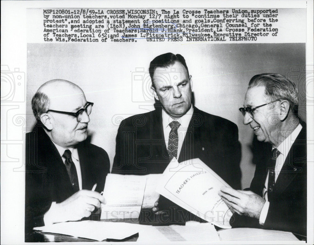 1959 Press Photo La Crosse Teachers Union Bigtenberg Blank Fitzpatrick - Historic Images