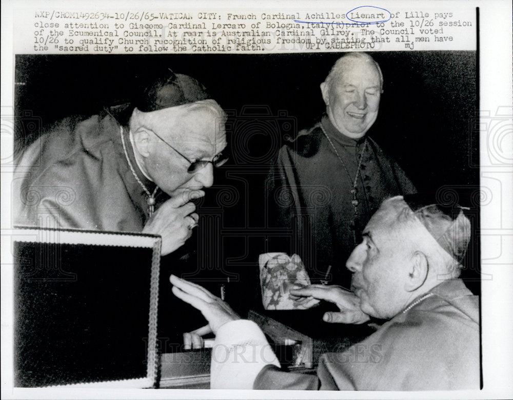 1965 Press Photo Cardinals Lienart of Italy, Lecaro of Bologna, and Gilroy - Historic Images