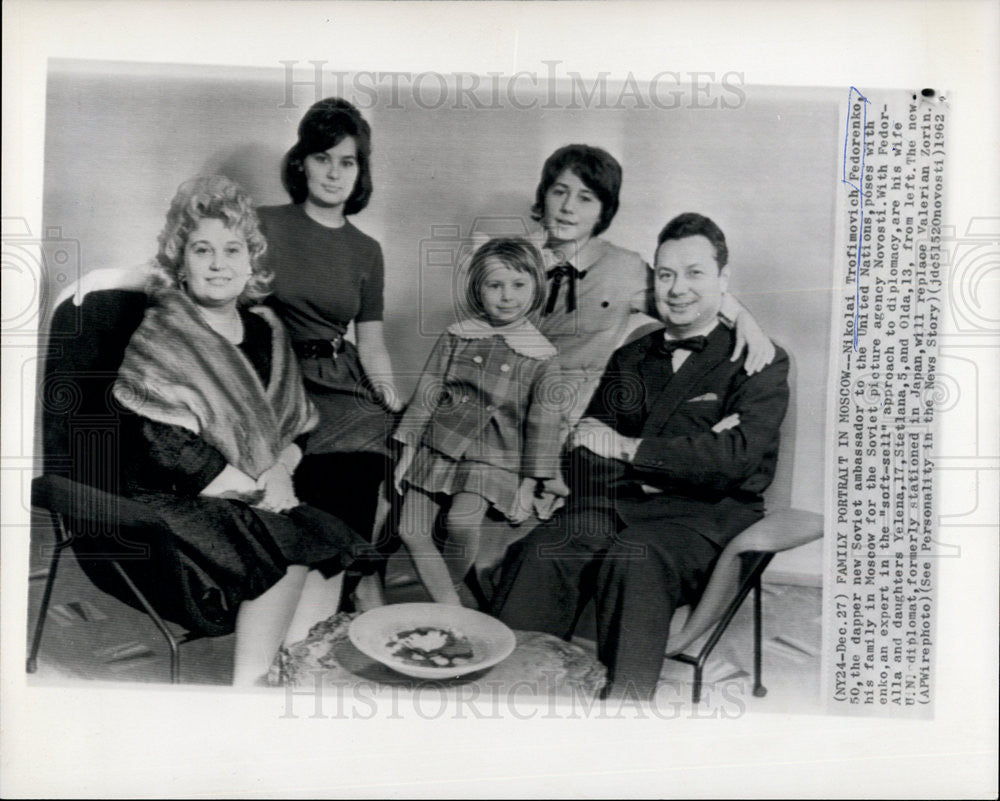 1962 Press Photo Nikolai Fedorenko Soviet Ambassador United Nations Family - Historic Images