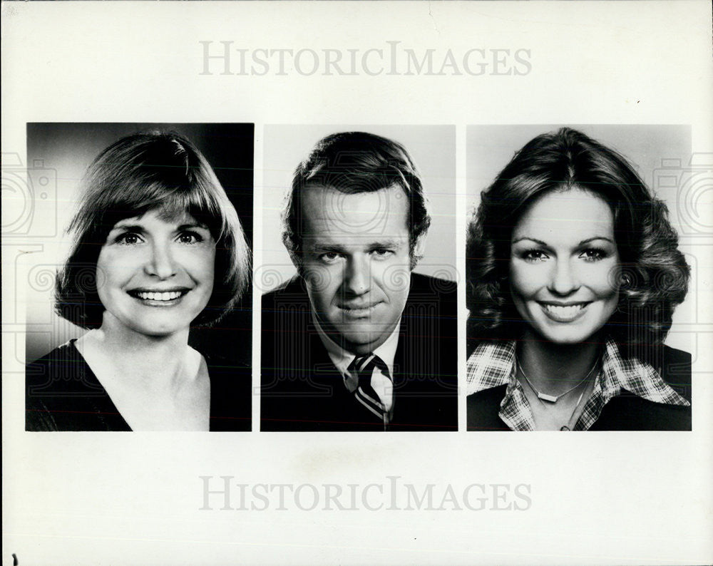 1978 Press Photo Actors Bonnie Franklin Mike Farrell And Reporter Phyllis George - Historic Images