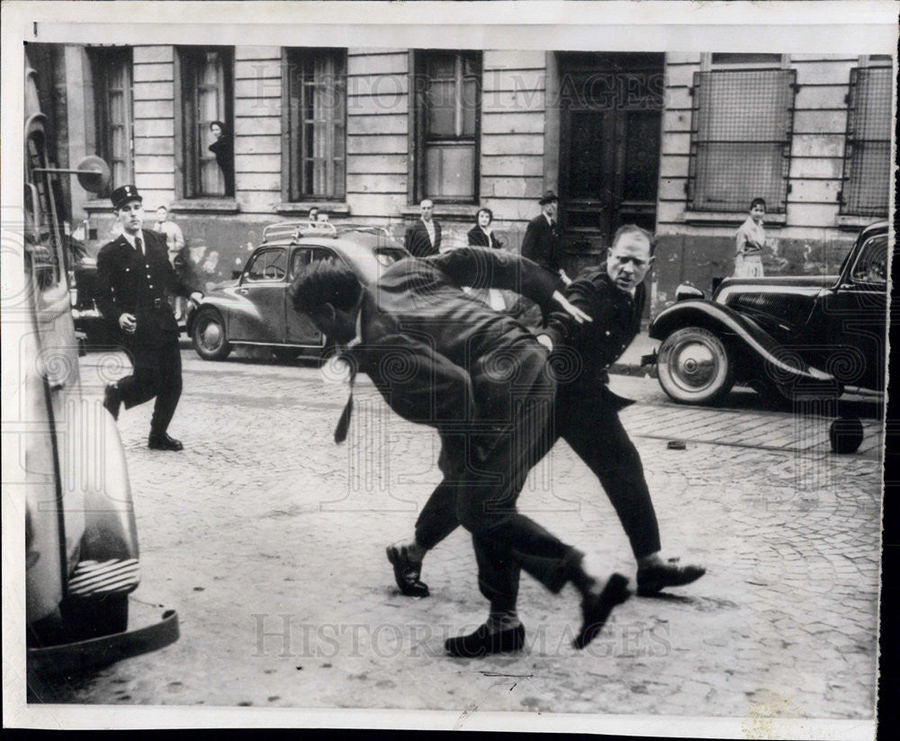 1956 Press Photo Police/Paris France/Anti-Tito Demonstration/Jean Aubry - Historic Images