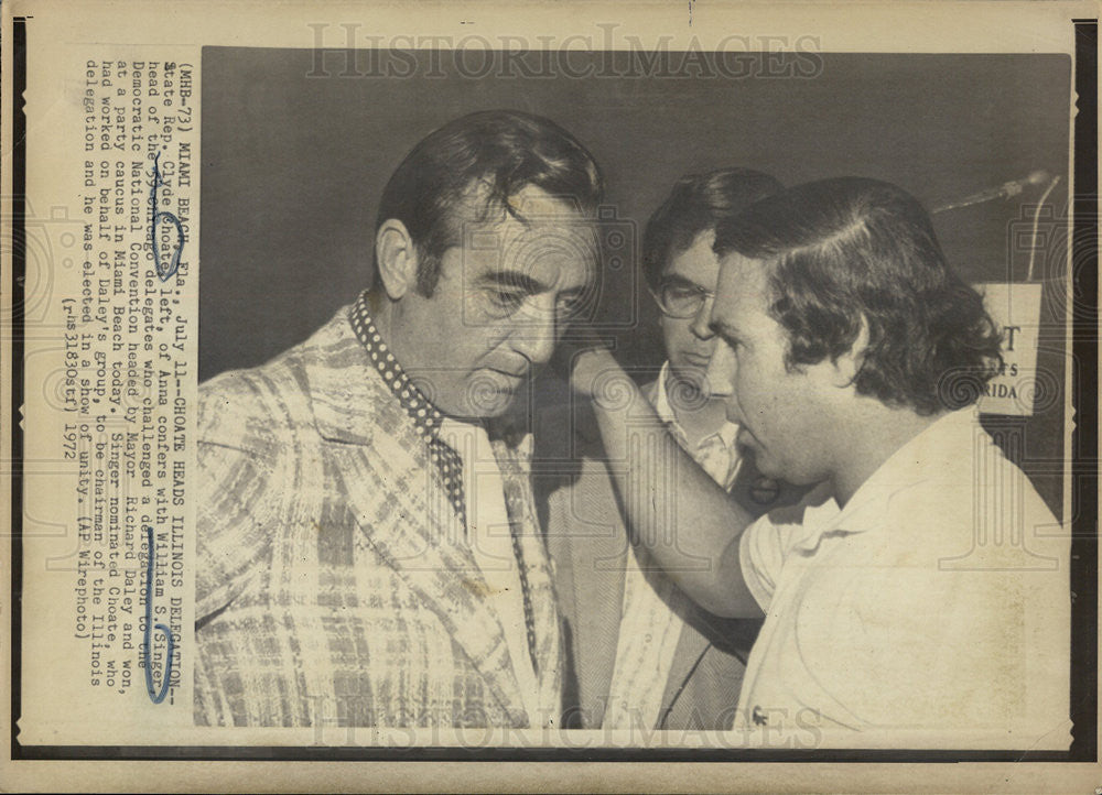 1972 Press Photo State Rep Clyde Choate and William Singer  at Dem Natl Convention - Historic Images