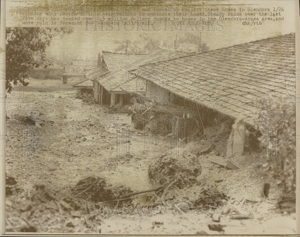 1969 Press Photo Mud Slide in Glendora, California - Historic Images