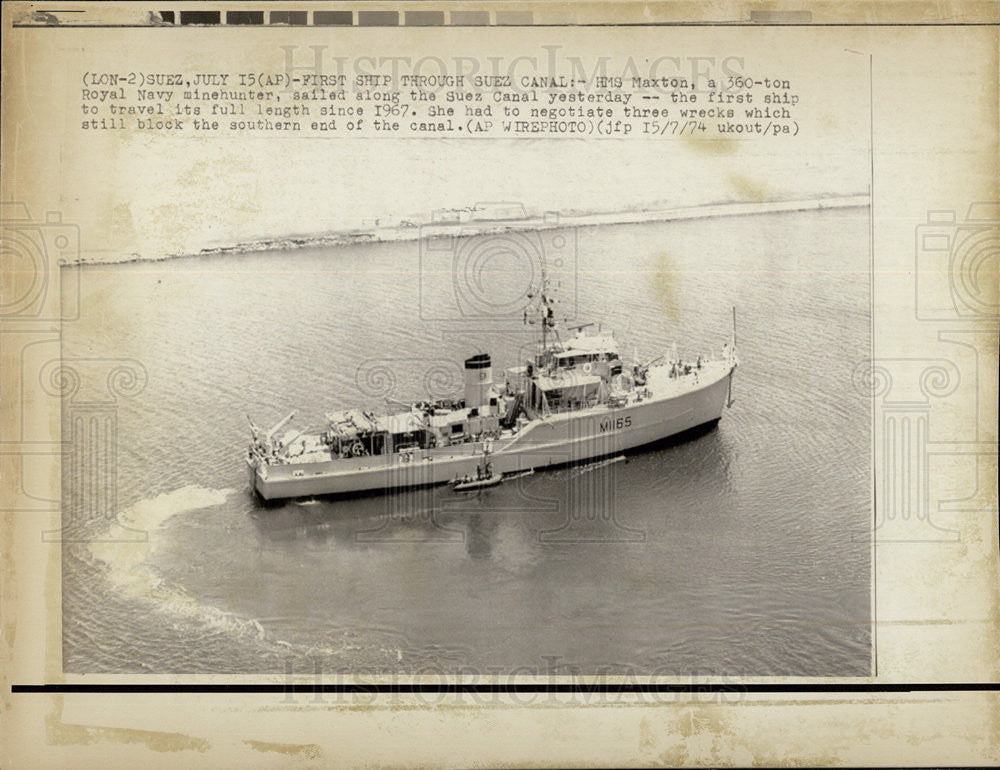 1974 Press Photo HMS Maxton Royal Navy Mine Hunter Suez Canal Great Britain - Historic Images