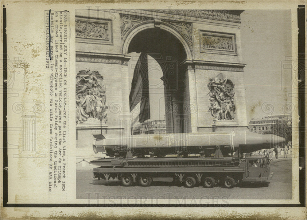 1972 Press Photo French IBCM Missile, Bastile Day Parade; Arc de Triumph - Historic Images