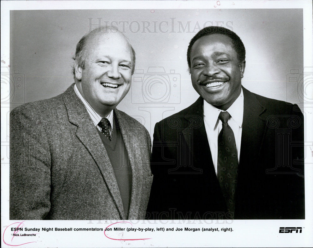 Press Photo Jon Miller and Joe Morgan on ESPN Sunday Night Baseball - Historic Images