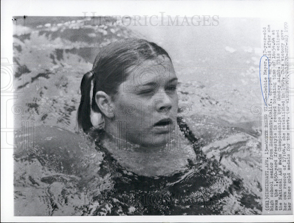 1970 Press Photo Debbie Meyer,record swim in 1650 yard freestyle - Historic Images