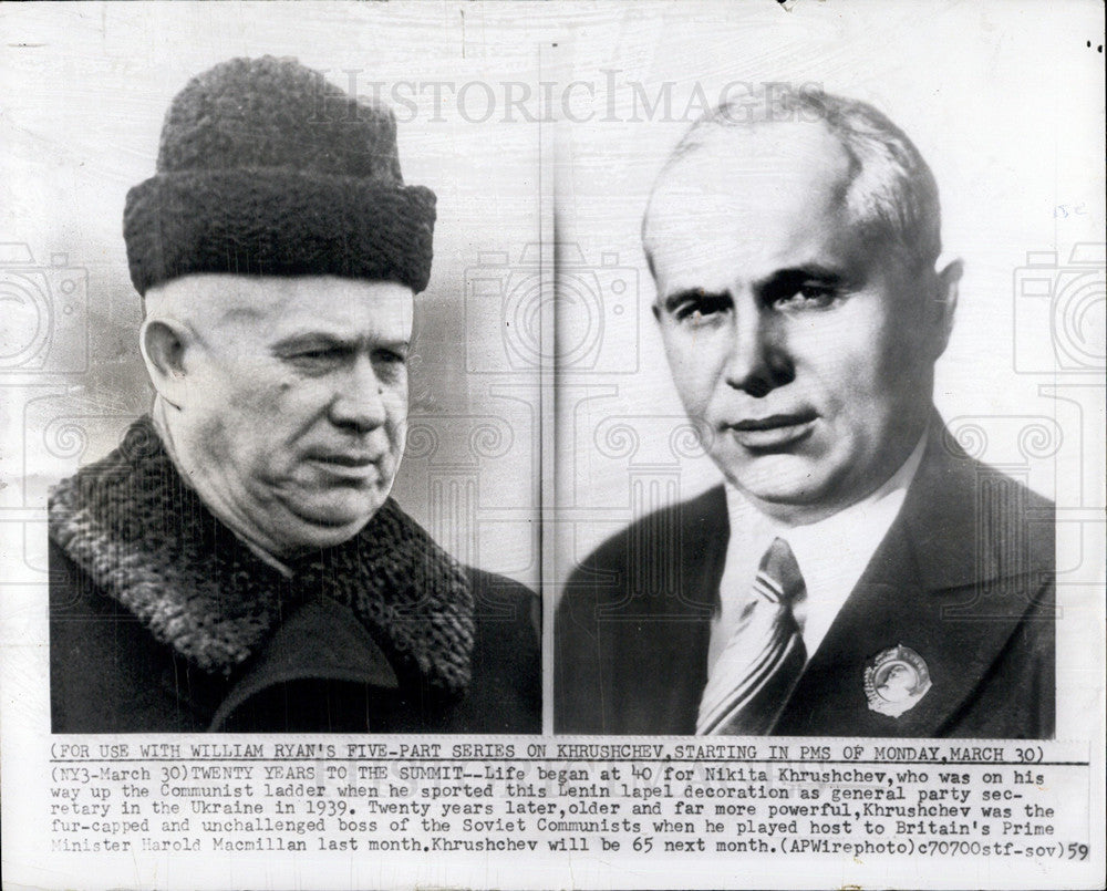 1959 Press Photo Nikita Khrushchev Portraits 1939 Communist Russia Leader - Historic Images