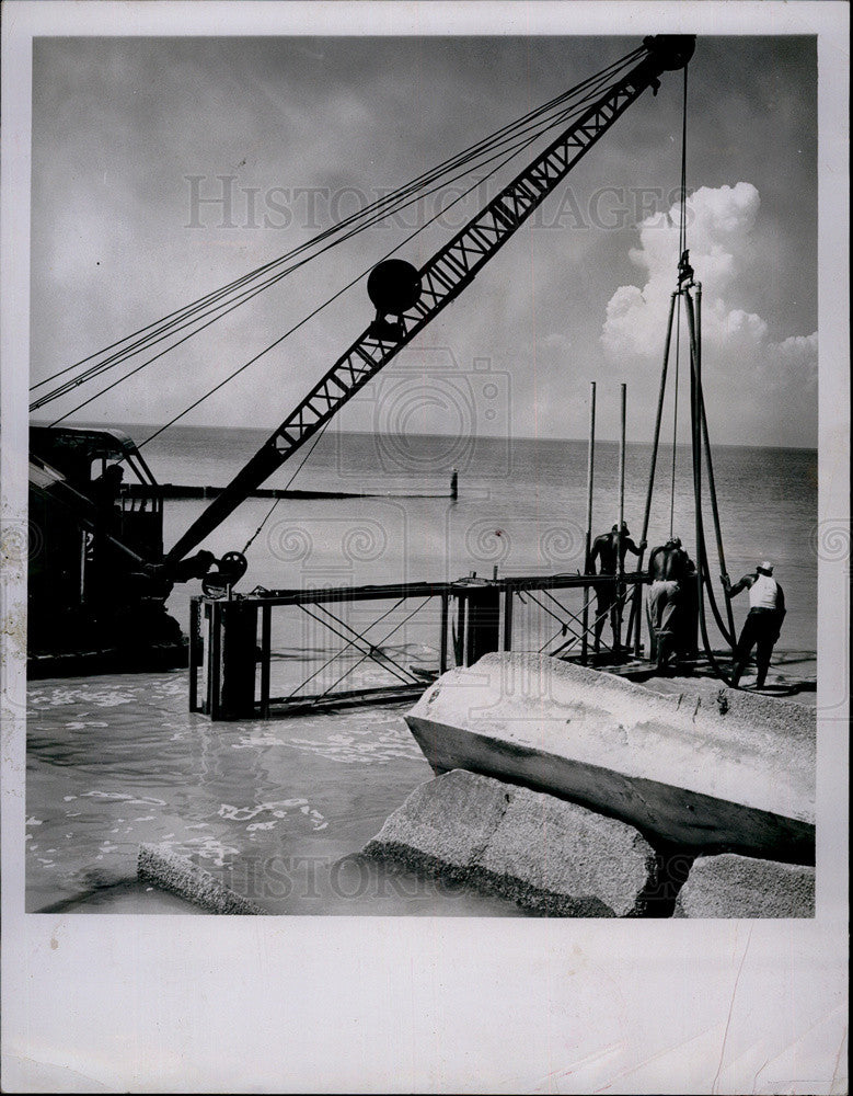 1956 Press Photo Construction on Clearwater Beach anti-erosion Project - Historic Images