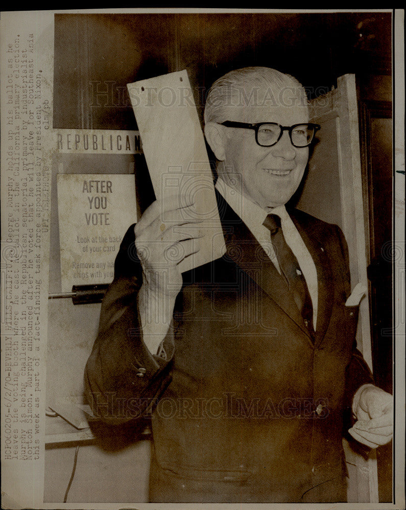 1970 Press Photo Senator George Murphy Votes In California Primary Election - Historic Images