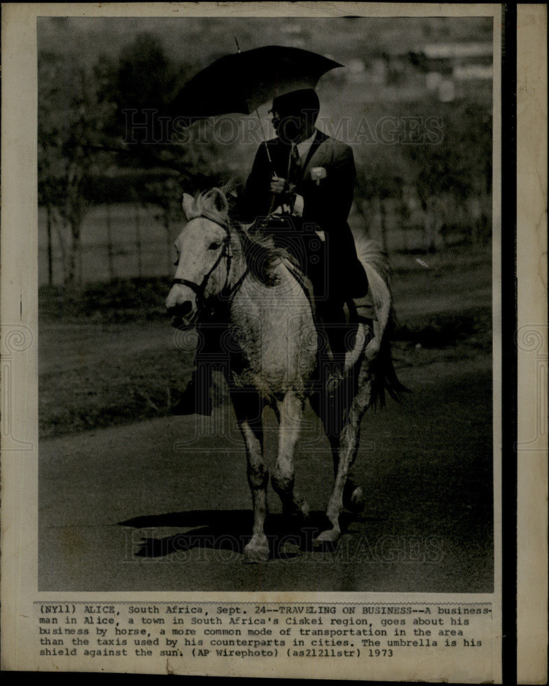 1973 Press Photo Businessman Alice Town South Africa Ciskei Region Horse - Historic Images