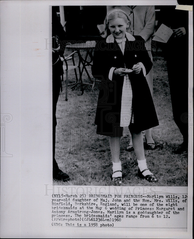 1960 Press Photo 1958 photo of Marilyn Wills, one of the bridesmaids for - Historic Images