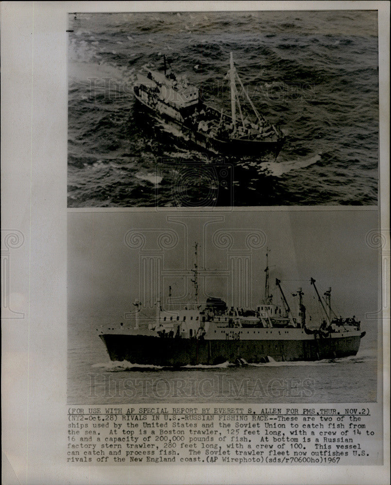 1967 Press Photo Fishing/Boston Trawler/Russian Stern Trawler/Ships - Historic Images