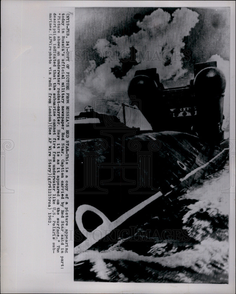 1962 Press Photo Underwater Rocket Carrier/Submarine/Russia - Historic Images