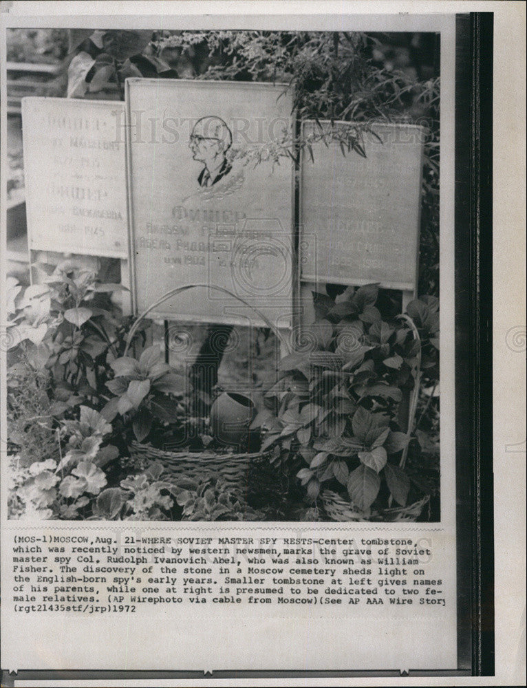 1972 Press Photo Grave of Soviet Master Spy Col. Rudolph Ivanovich Abel - Historic Images