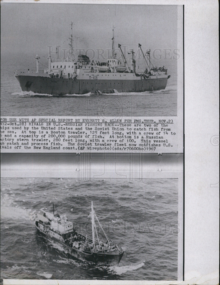 1967 Press Photo Ships United States Soviet Union Fishing Boston Russian Trawler - Historic Images