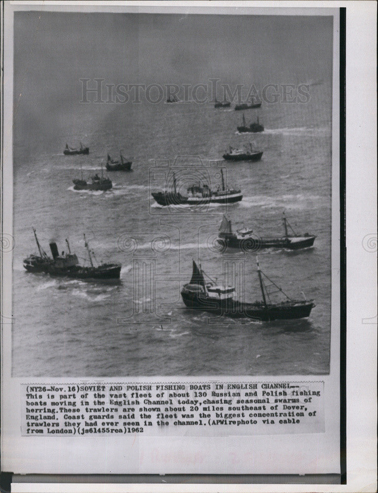 1962 Press Photo Fleet Russian Polish Fishing Boats English Channel Herring - Historic Images