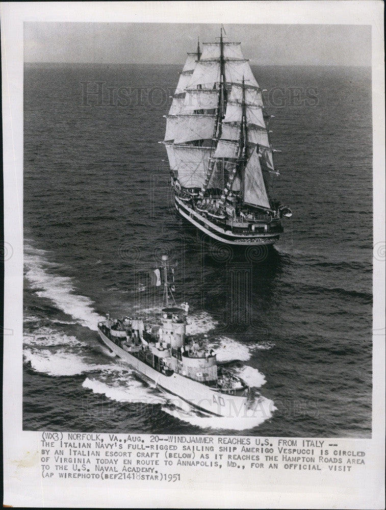 1951 Press Photo The Italian Navy&#39;s Sailing Ship Amerigo Vespucci - Historic Images